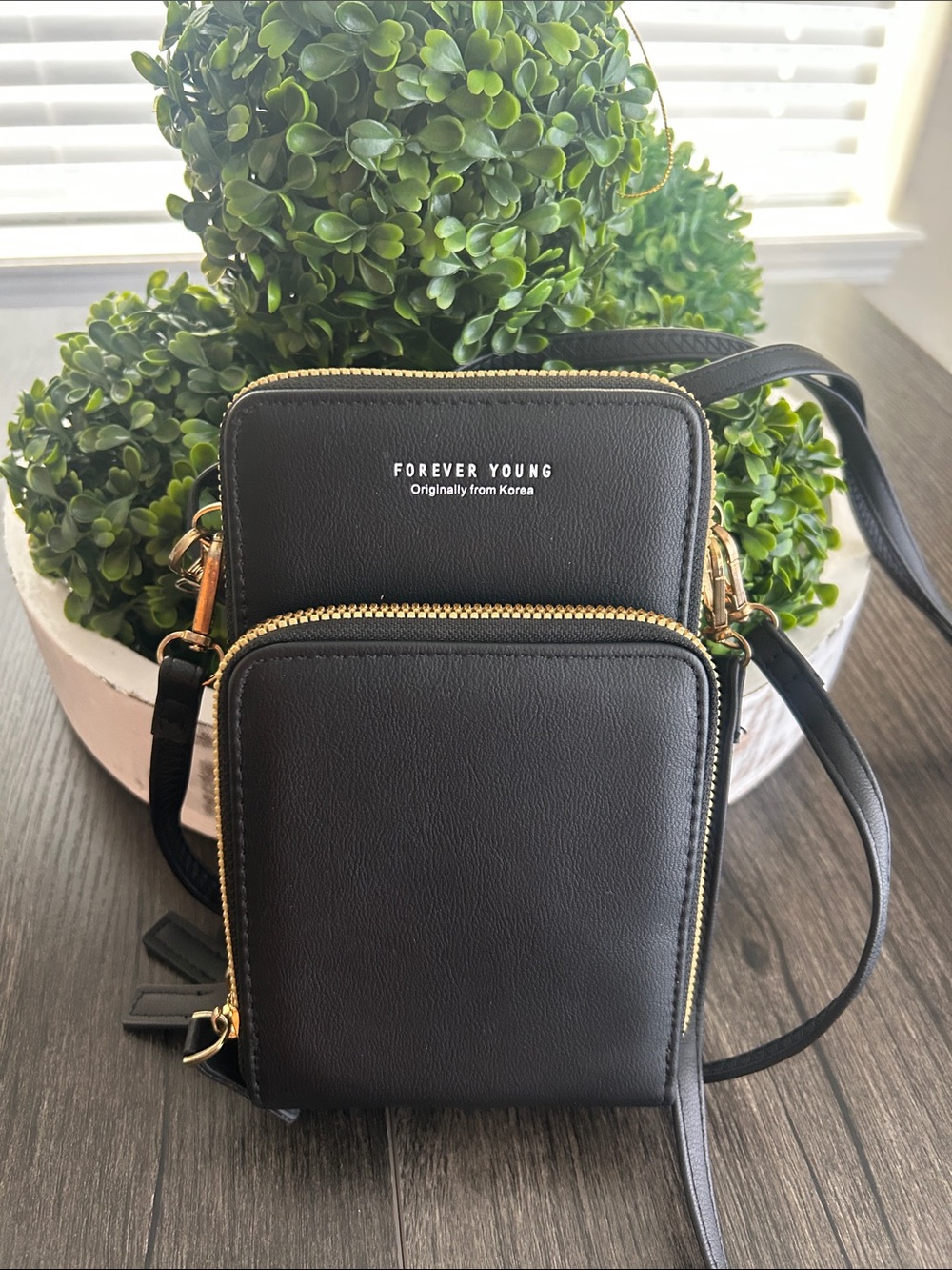 Forever Young Black Crossbody Bag with Gold Accents
